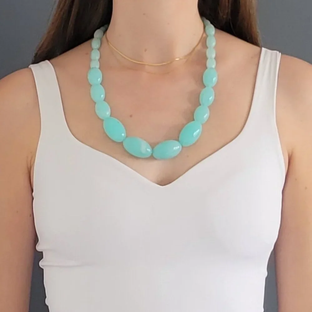 Vintage Turquoise Look Beaded Necklace - 24" Long - Picture 2 of 7